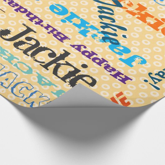 Benutzerdefinierter Geburtsname für orangefarbenes Geschenkpapier (Ecke)