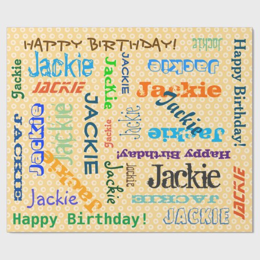 Benutzerdefinierter Geburtsname für orangefarbenes Geschenkpapier (Flach)