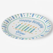 Benutzerdefinierter Geburtstag blauer Junge Papier Pappteller (Schrägansicht)