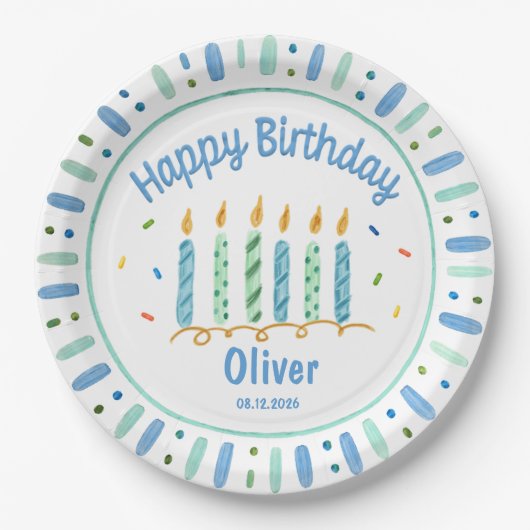 Benutzerdefinierter Geburtstag blauer Junge Papier Pappteller (Vorderseite)
