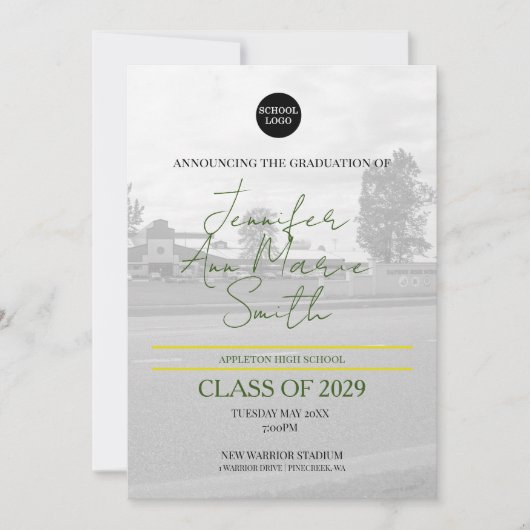 Benutzerdefinierter, gelber Abschluss mit rückseit Einladung (Vorderseite)