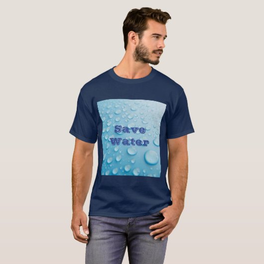 Benutzerdefinierter Gerettet Wassertext Blue Basic T-Shirt (Vorne ganz)