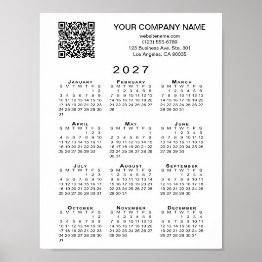 Benutzerdefinierter Geschäft- QR-Code 2027 Kalende Poster (Vorne)