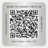 Benutzerdefinierter Geschäft- QR-Code Silber Quadratischer Aufkleber (Vorderseite)