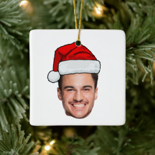 Benutzerdefinierter Gesichtsfoto Weihnachtsmann Hu Keramikornament