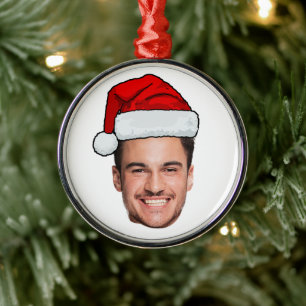 Benutzerdefinierter Gesichtsfoto Weihnachtsmann Hu Ornament Aus Metall
