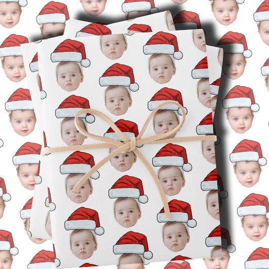 Benutzerdefinierter Gesichtskopf Foto Weihnachtsma Geschenkpapier Set