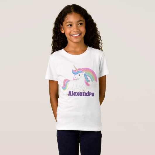 Benutzerdefinierter Glitzer Rainbow und Unicorn mi T-Shirt (Vorne ganz)