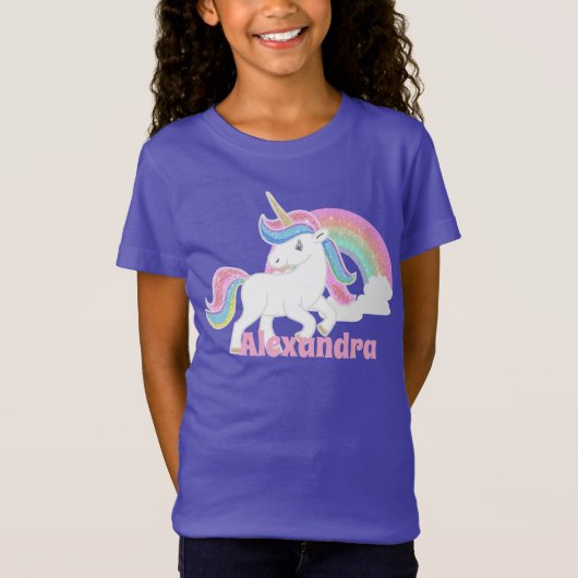 Benutzerdefinierter Glitzer Rainbow Unicorn mit Li T-Shirt (Vorderseite)