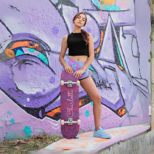 Benutzerdefinierter Glitzer Tropfen Dunkel Lila un Skateboard