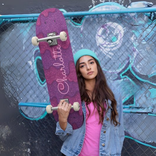 Benutzerdefinierter Glitzer Tropfen Dunkel Lila un Skateboard