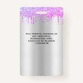 Benutzerdefinierter Glitzer-Tropfen Lila Silbernam Ausweis (Rückseite)