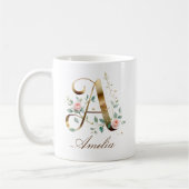 Benutzerdefinierter Gold-Blumen-Initiale-A-Tasse Kaffeetasse (Links)