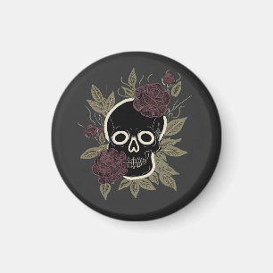 Benutzerdefinierter gotischer Totenkopf und Rosen Magnet