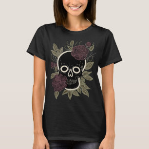 Benutzerdefinierter gotischer Totenkopf und Rosen  T-Shirt