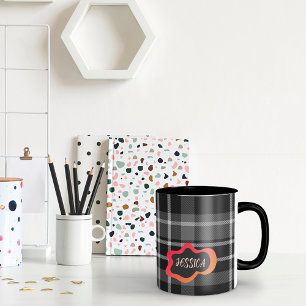Benutzerdefinierter grau-weiß karierter Kaffeebech Tasse