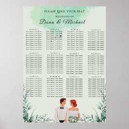 Benutzerdefinierter grüner Aquarell-Hochzeitssitzp Poster