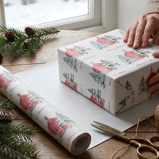 Benutzerdefinierter grüner Wald roter Scheunen-Kie Geschenkpapier