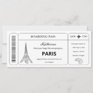 Benutzerdefinierter Gutschein, Flugticket Paris Re Einladung
