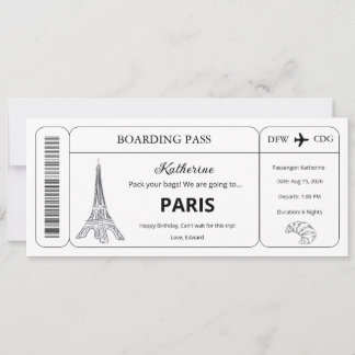 Benutzerdefinierter Gutschein, Flugticket Paris Re Einladung