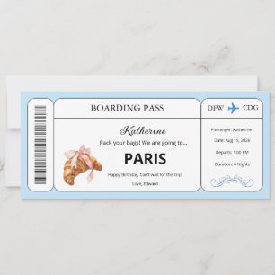 Benutzerdefinierter Gutschein, Paris Reise Bordkar Einladung