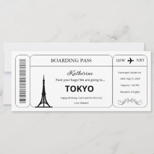 Benutzerdefinierter Gutschein, Tokyo Trip Bordkart Einladung