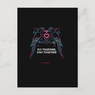 Benutzerdefinierter Hochzeitstag Neon Papageien Wi Postkarte