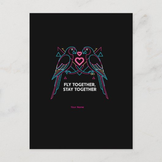 Benutzerdefinierter Hochzeitstag Neon Papageien Wi Postkarte (Vorderseite)