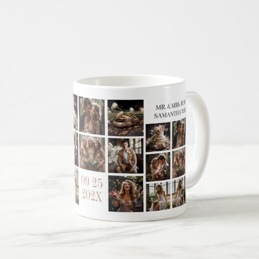 Benutzerdefinierter Hochzeitstext für Fotos Kaffeetasse (VorderseiteRechts)