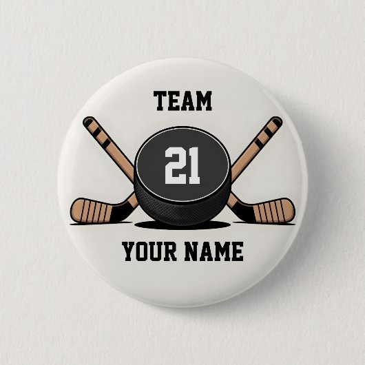 Benutzerdefinierter Hockeypuck- und Schläger-Schlü Button (Vorderseite)