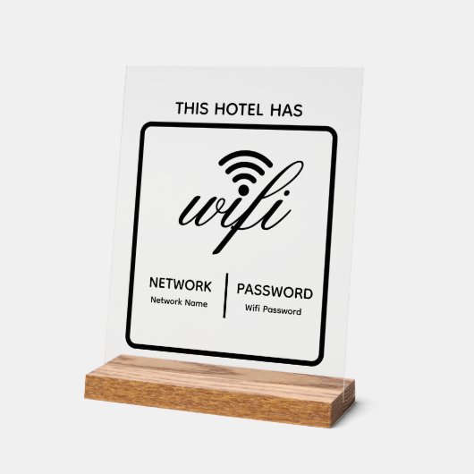 Benutzerdefinierter Hotelname WLAN-Kennwort Acrylschild (Winkel)