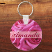 Benutzerdefinierter Hübsch rosa Rosenname, Initial Schlüsselanhänger (Vorderseite)