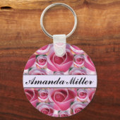Benutzerdefinierter Hübsch rosa Rosenname, Initial Schlüsselanhänger (Vorderseite)