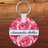 Benutzerdefinierter Hübsch rosa Rosenname, Initial Schlüsselanhänger (Vorderseite)