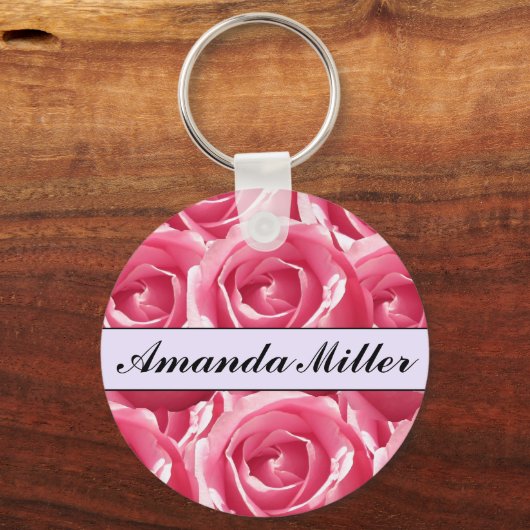 Benutzerdefinierter Hübsch rosa Rosenname, Initial Schlüsselanhänger (Vorderseite)