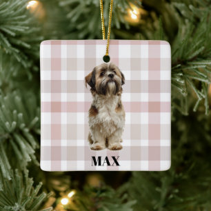 Benutzerdefinierter Hunde-Foto- & Namens-Weihnacht Keramikornament