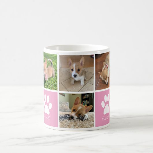 Benutzerdefinierter Hundfoto Collage Rosa Paw Hübs Kaffeetasse (Mittel)