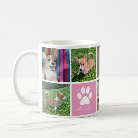 Benutzerdefinierter Hundfoto Collage Rosa Paw Hübs Kaffeetasse (Links)