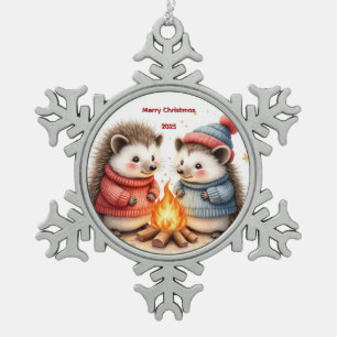 Benutzerdefinierter Igel Weihnachten Schneeflocken Zinn-Ornament