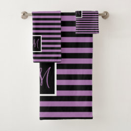 Benutzerdefinierter Initiallavender und schwarz ge Badhandtuch Set