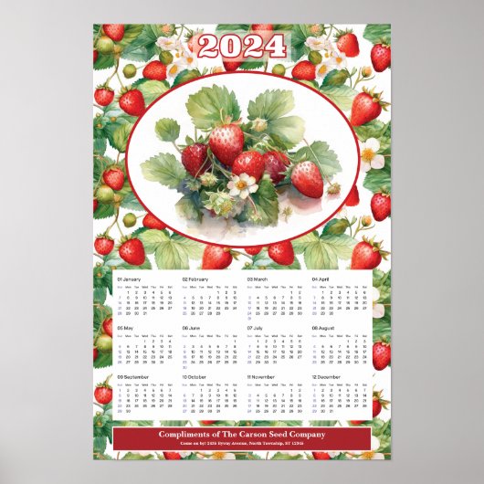Benutzerdefinierter Kalender 2024 für Erdbeeren Poster (Vorne)