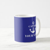 Benutzerdefinierter Kapitänsname Anker Blau Kaffeetasse (VorderseiteRechts)