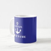 Benutzerdefinierter Kapitänsname Anker Blau Kaffeetasse (Vorderseite Links)
