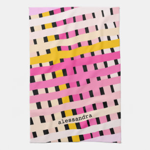Benutzerdefinierter Karo-Gradient Rosa Gelb Schwar Geschirrtuch