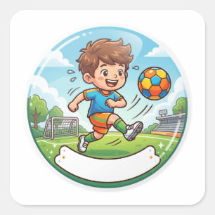 Benutzerdefinierter Kinder-Junge-Fußballspieler-Na Quadratischer Aufkleber