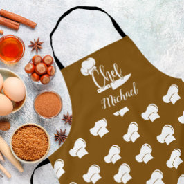 Benutzerdefinierter Koch mit Name Brown & White Ko Schürze