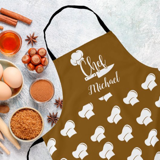 Benutzerdefinierter Koch mit Name Brown & White Ko Schürze