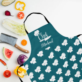 Benutzerdefinierter Koch mit Name Dark Aquamarin & Schürze