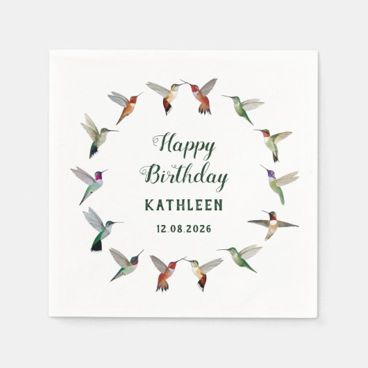 Benutzerdefinierter Kolibri-Geburtstag Serviette (Vorderseite)