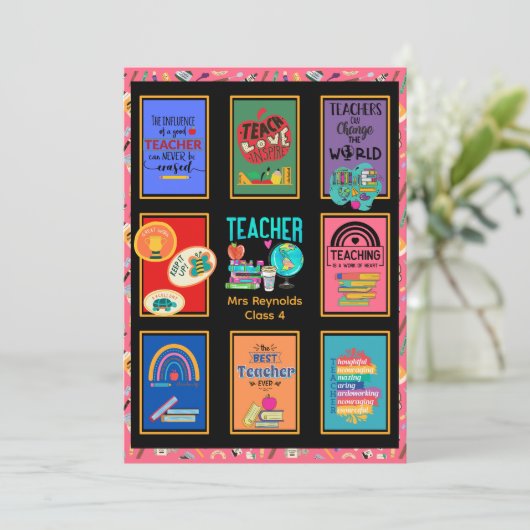 Benutzerdefinierter Lehrer Vielen Dank Anführungsz Einladung (Stehend Vorderseite)